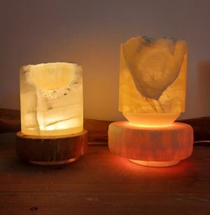 Red Travertine & Honeycomb Calcite large table lamp