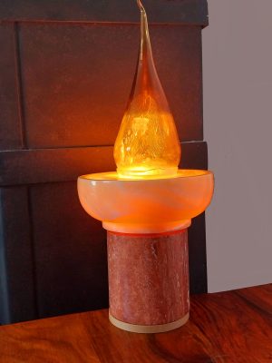 Merkaba in glass flame Yellow Onyx Red Travertine Table Light Fixture