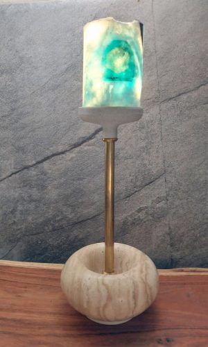 Flower of Life Larimar& Travertine table lamp