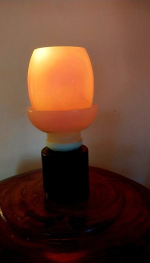 Flower of Life White & Yellow Onyx on Black Marble table lamp