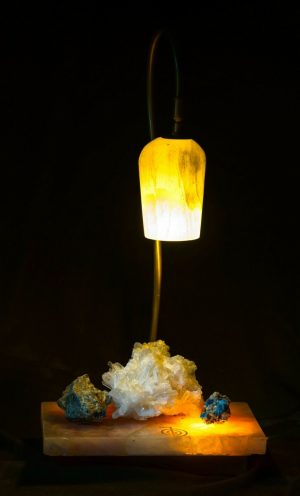 Cavansite on Rose Quartz table lamp